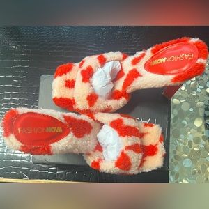 Checkmate Heeled Mules Red Fur Combo